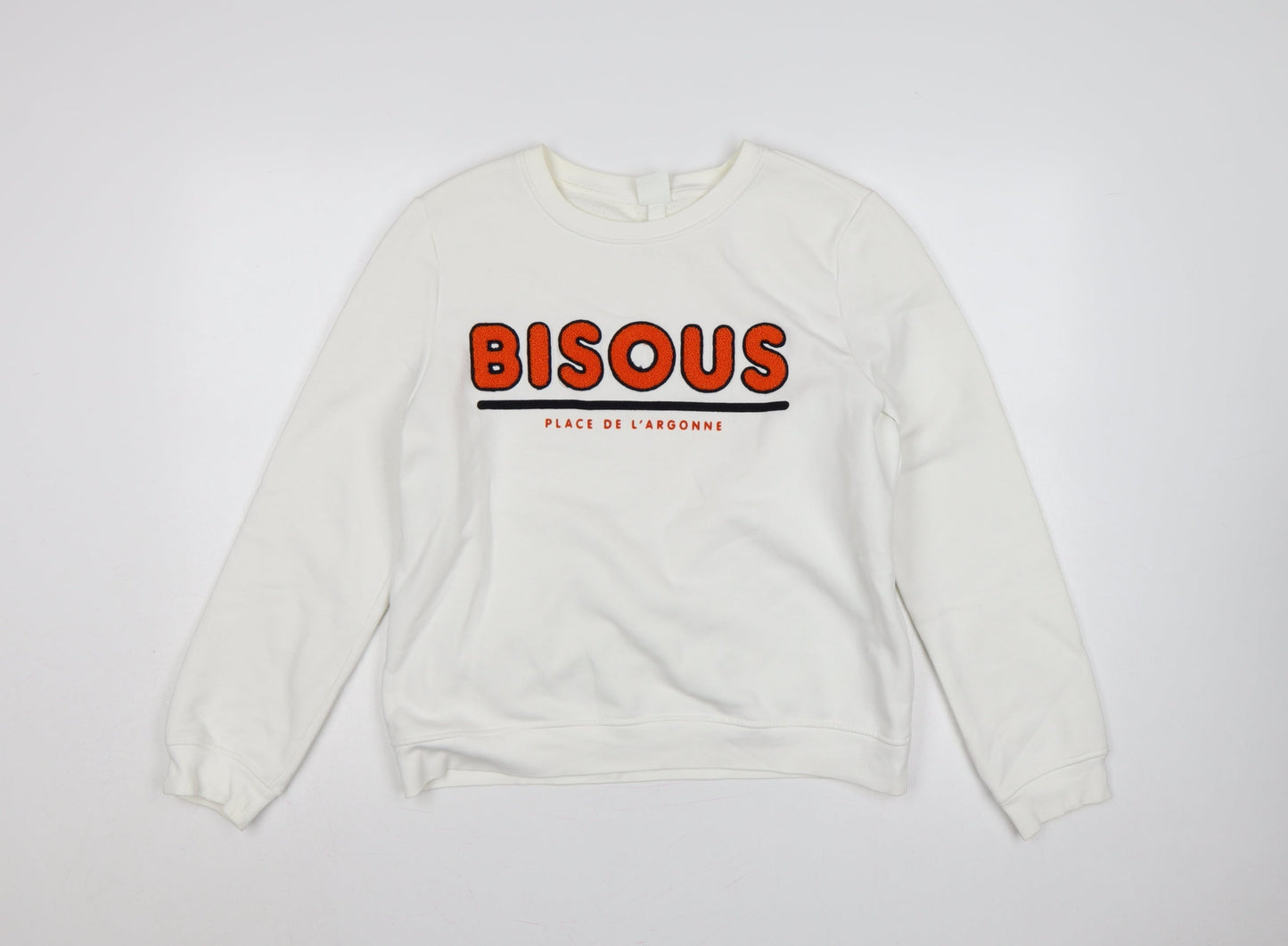 H&M Women’s White M Bisous Graphic Embroidered Crew Neck Sweatshirt
