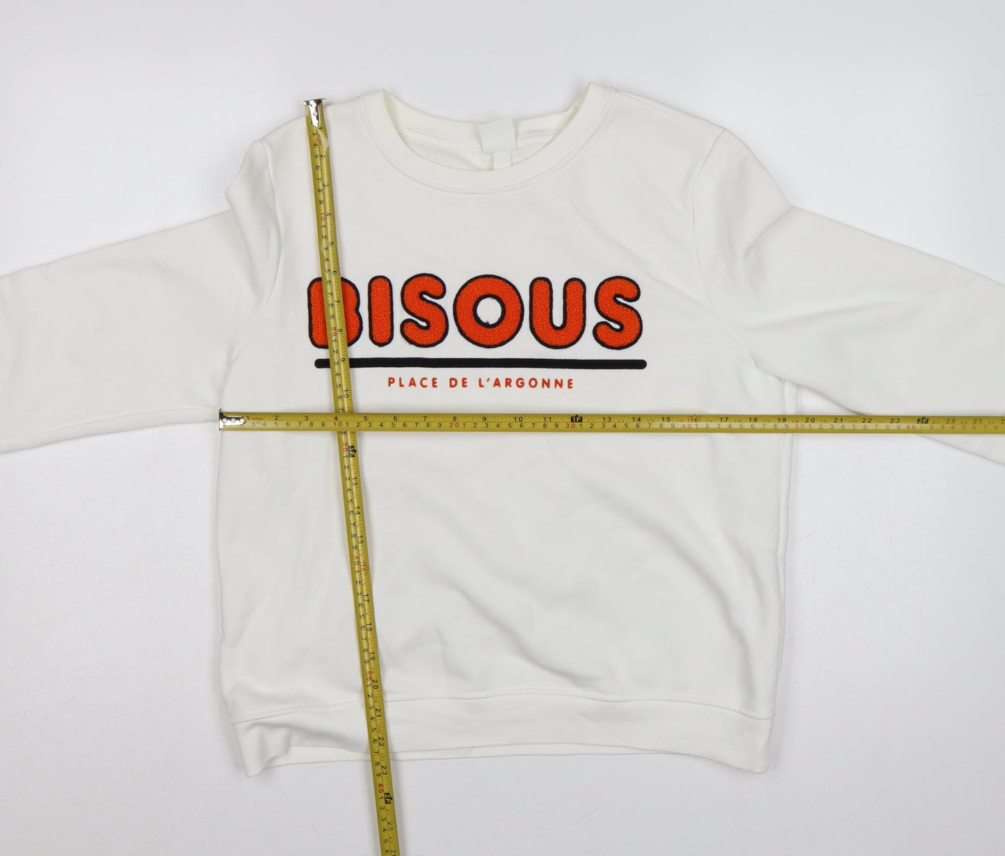 H&M Women’s White M Bisous Graphic Embroidered Crew Neck Sweatshirt