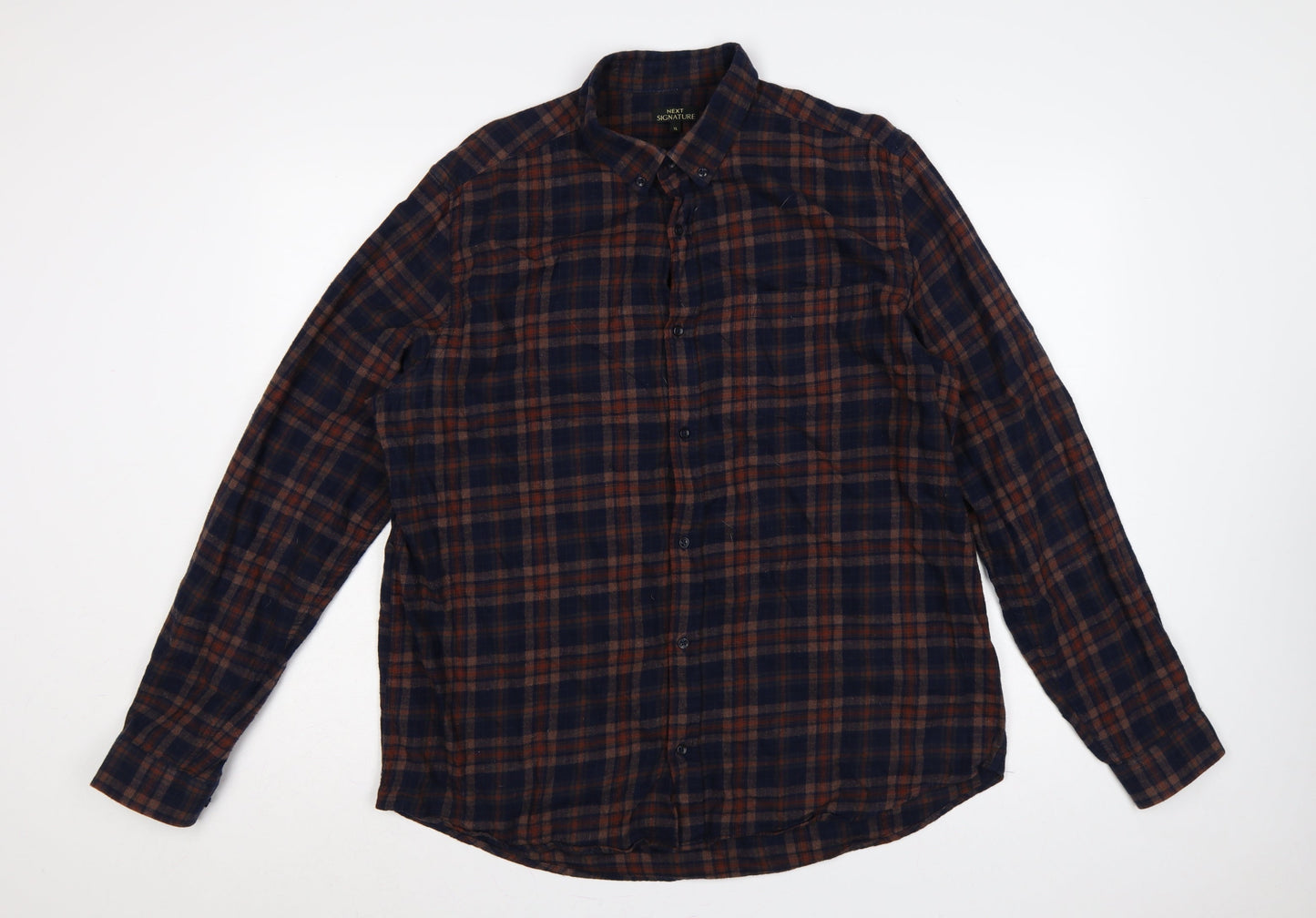 Next Signature Men’s Blue Brown Plaid Cotton Flannel Button-Down Shirt XL