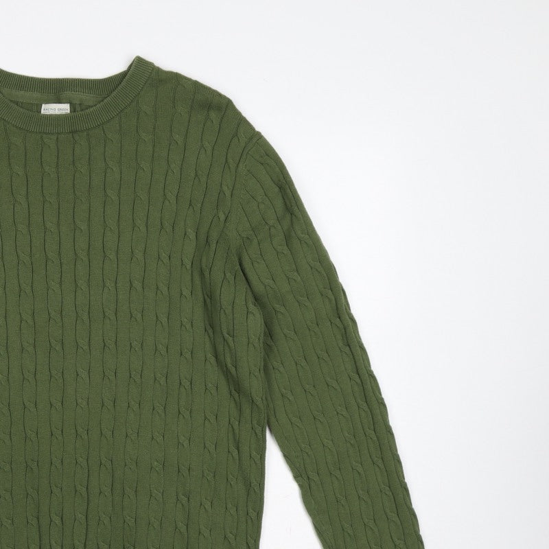 Additional view of Racing Green Men’s Green L Cable-Knit Crew Neck jumper