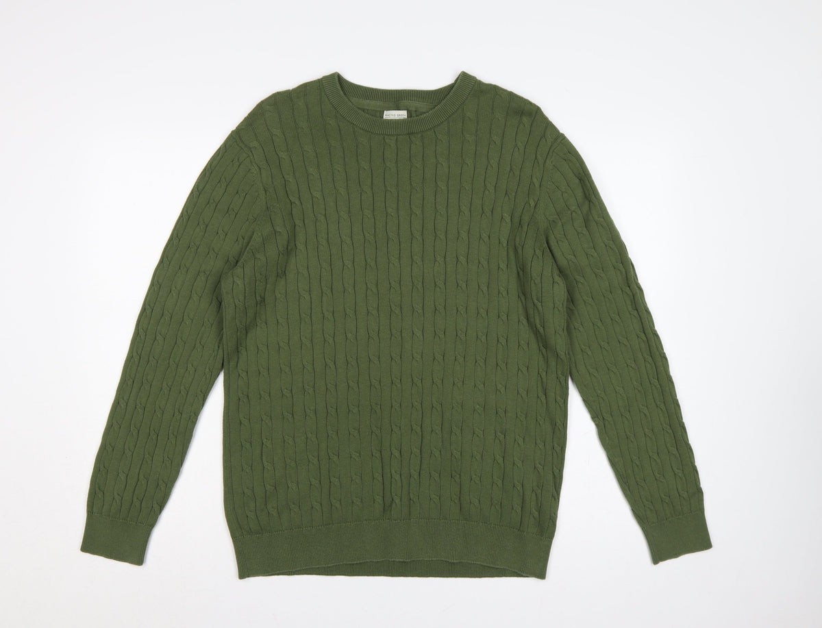 Back view of Racing Green Men’s Green L Cable-Knit Crew Neck jumper