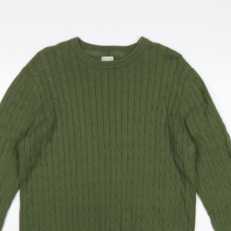 Additional view of Racing Green Men’s Green L Cable-Knit Crew Neck jumper