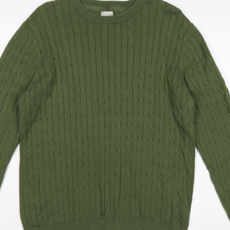 Additional view of Racing Green Men’s Green L Cable-Knit Crew Neck jumper