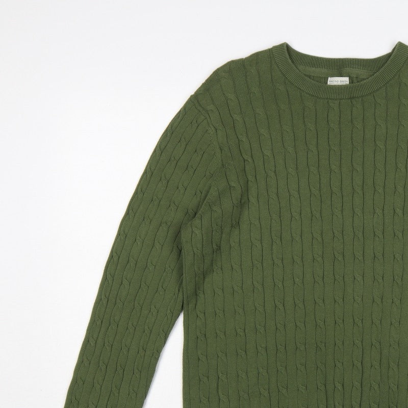 Additional view of Racing Green Men’s Green L Cable-Knit Crew Neck jumper