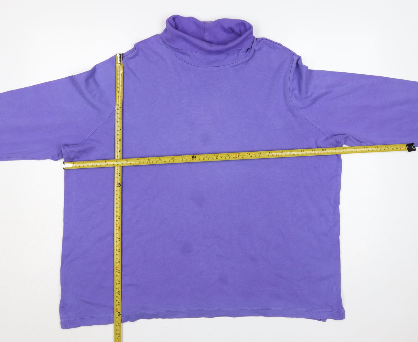 Lands' End Women Purple UK 24/26 Basic Roll Neck Cotton Top