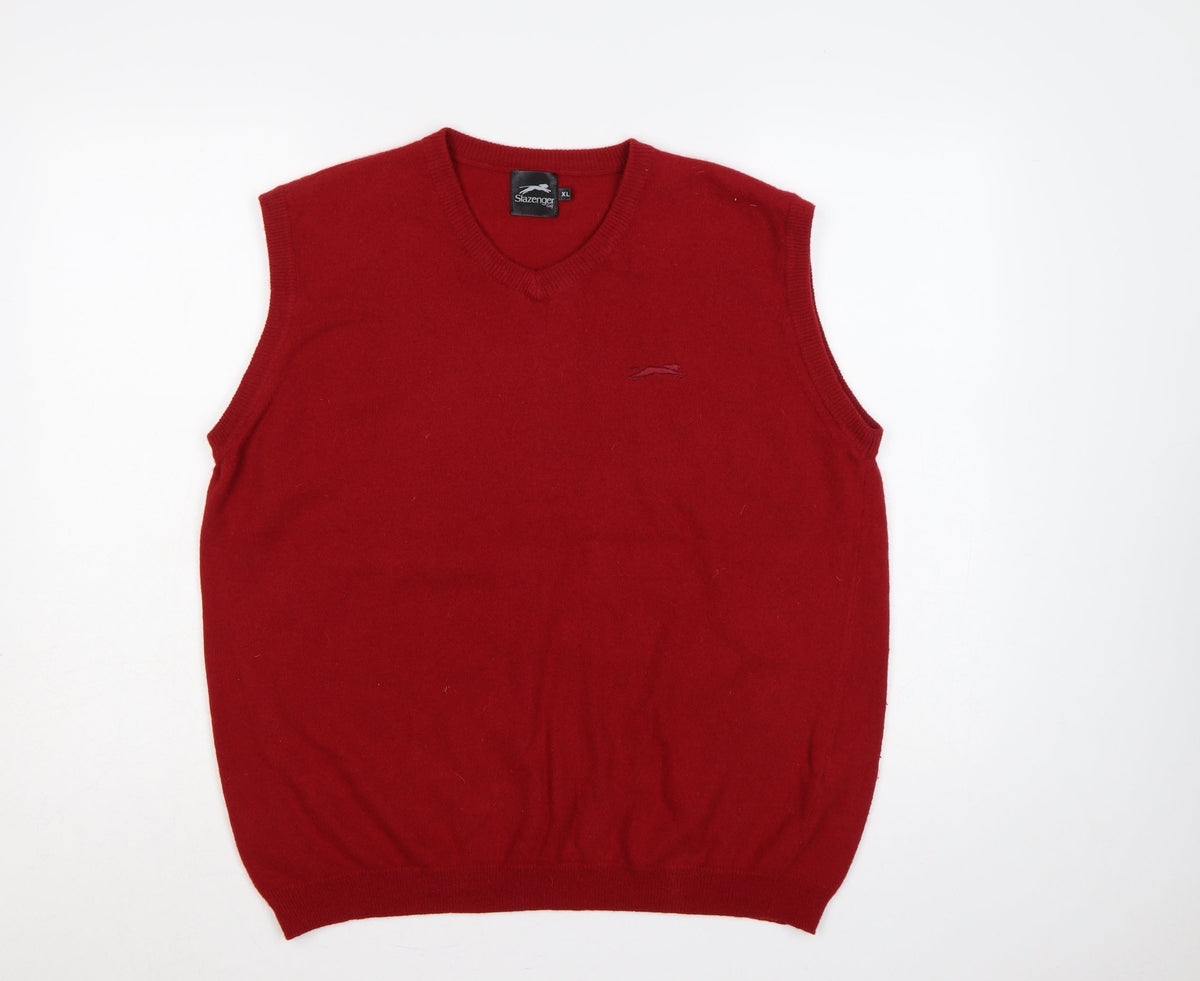 Back view of Slazenger Golf Men’s Red XL V-Neck Knit Sleeveless Jumper Vest