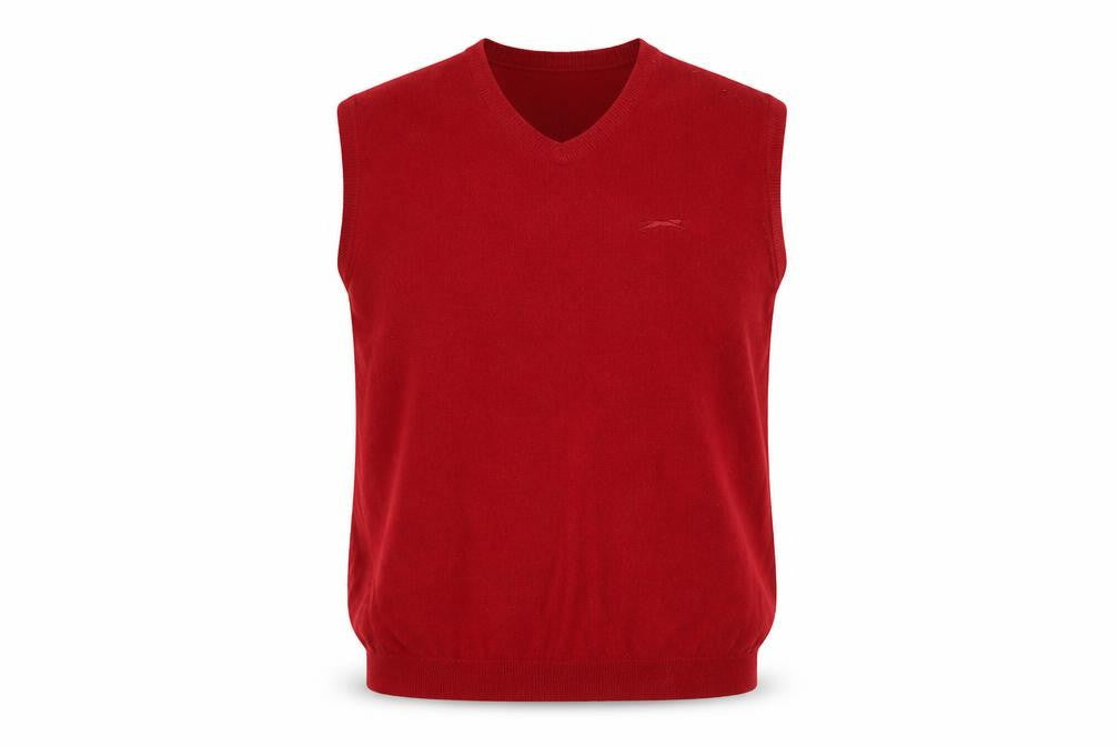 Front view of Slazenger Golf Men’s Red XL V-Neck Knit Sleeveless Jumper Vest