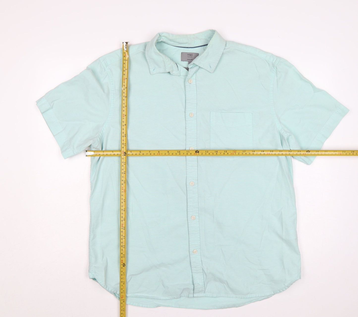 Marks and Spencer Men Green L Regular Cotton Button-Down Shirt