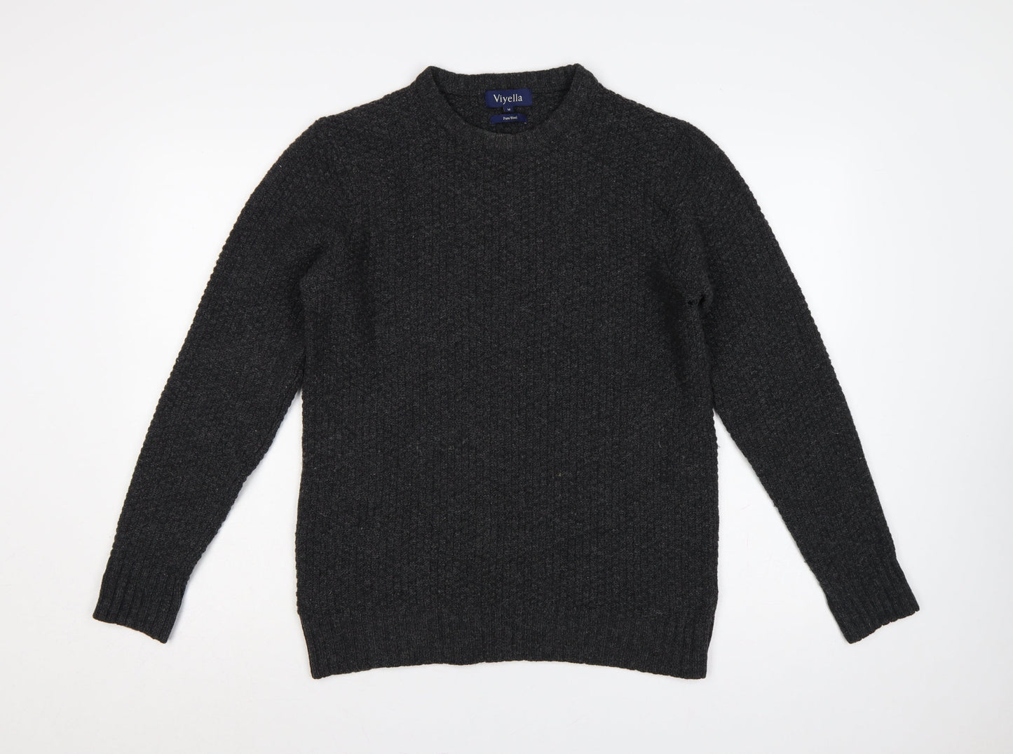 Viyella Men’s Grey M Pure Wool Crew Neck Pullover Suede Elbow Patches