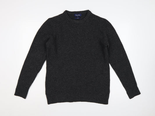 Viyella Men’s Grey M Pure Wool Crew Neck Pullover Suede Elbow Patches