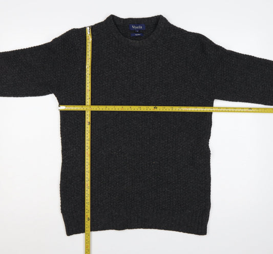 Viyella Men’s Grey M Pure Wool Crew Neck Pullover Suede Elbow Patches