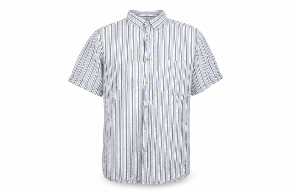 Dunnes Men Grey Blue Striped Linen Cotton Shirt XL