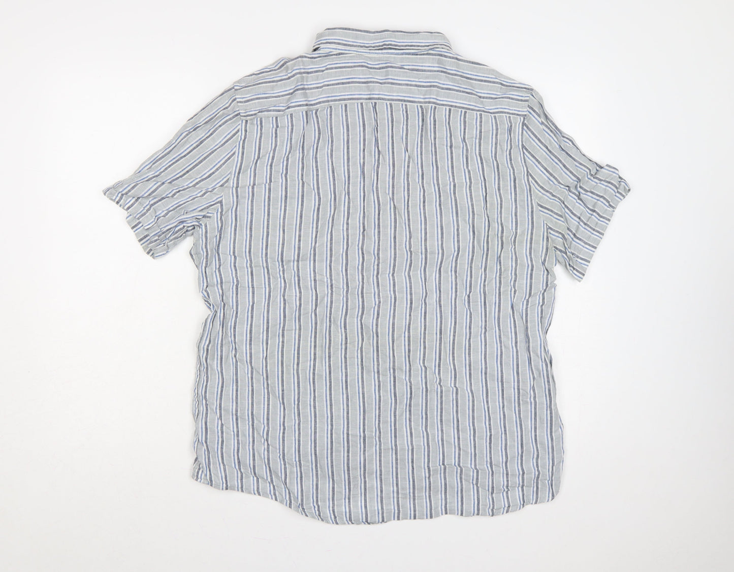 Dunnes Stores Men Grey Blue Striped Linen Cotton Shirt XL