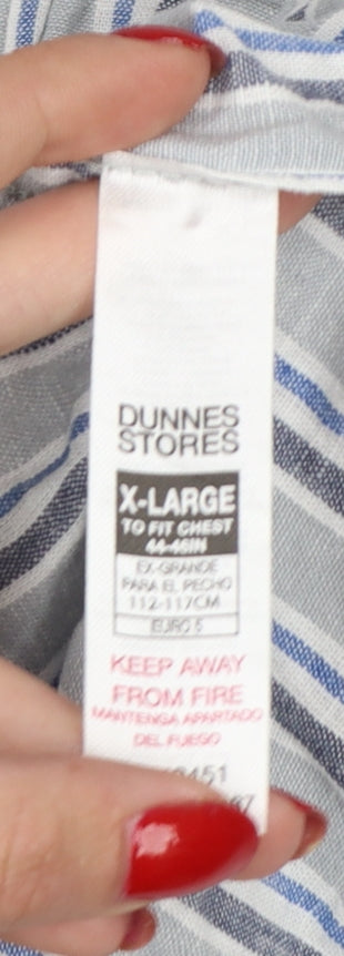 Dunnes Stores Men Grey Blue Striped Linen Cotton Shirt XL