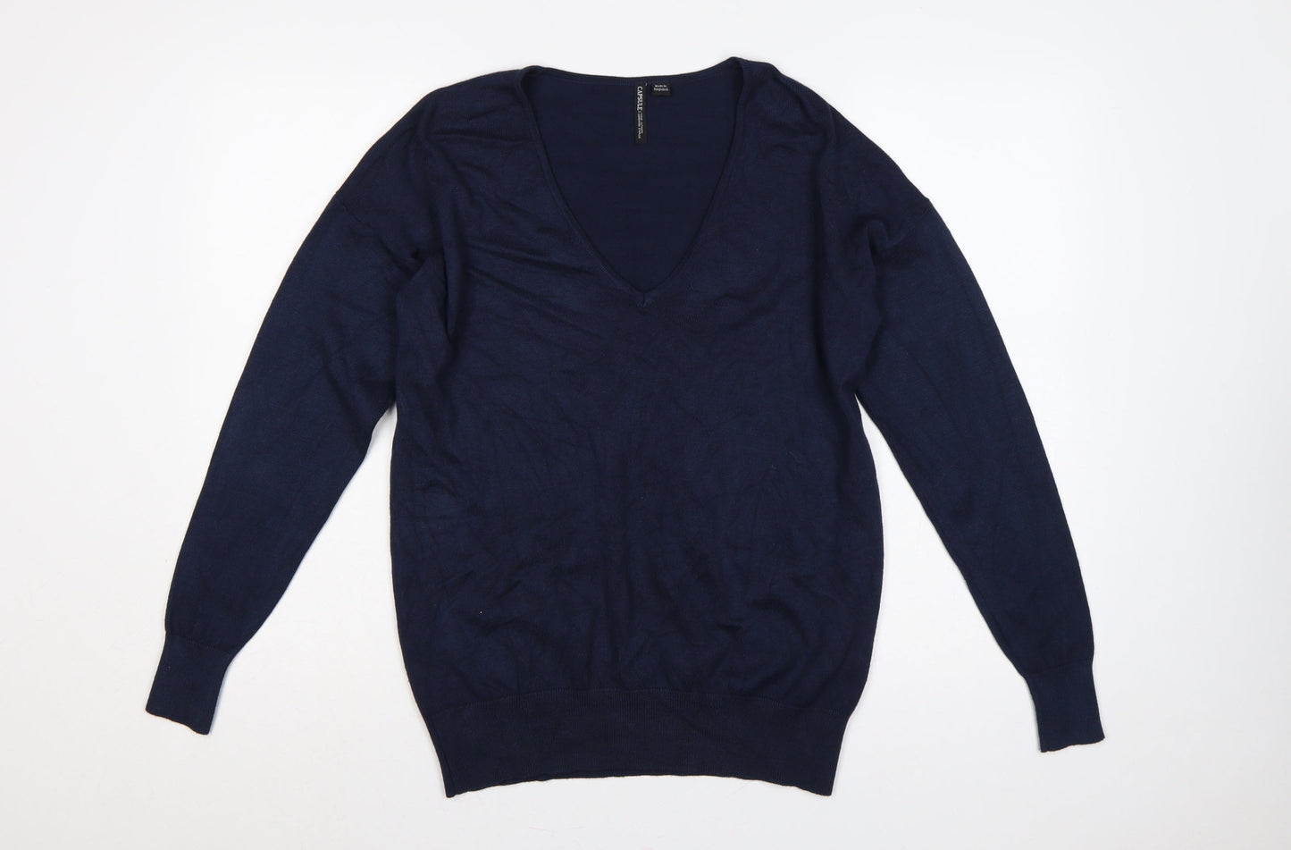 Capsule Women Blue UK 12 V-Neck Lightweight Knit Pullover Jumper