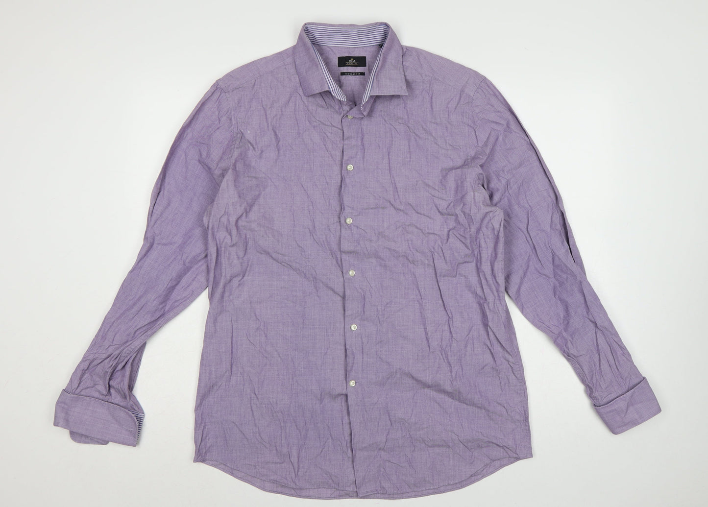 Next Men's Purple 16.5 Regular Fit Cotton Linen Formal Dress Shirt