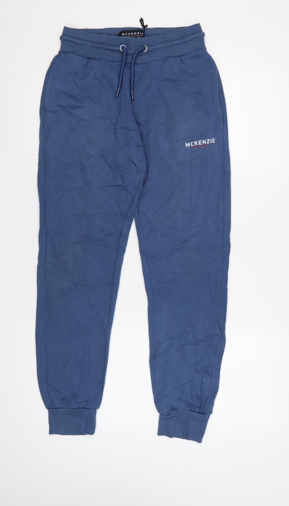 Back view of McKenzie Men’s Blue M Logo Cuffed Drawstring Jogger Sweatpants
