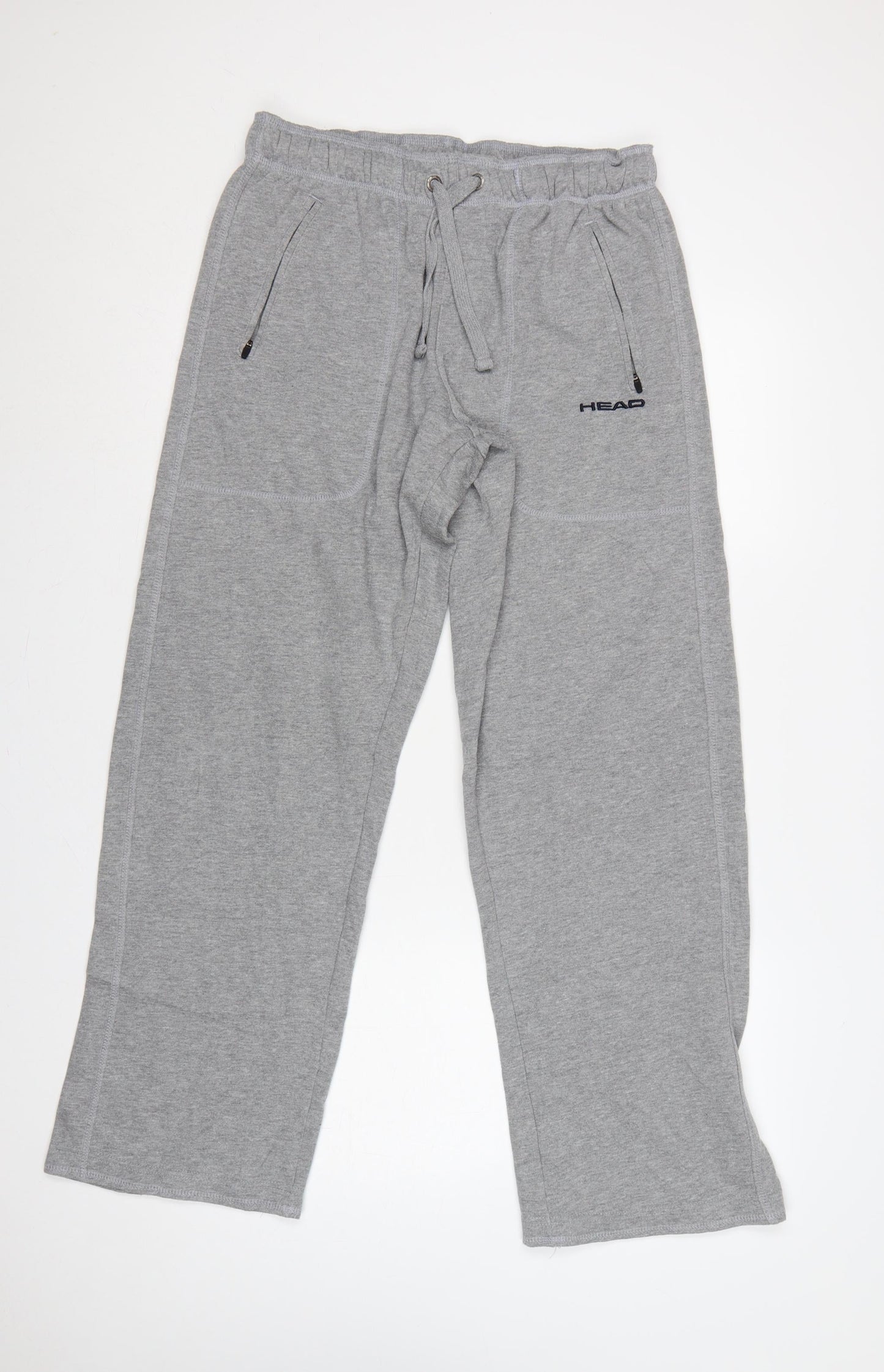 Head Mens Grey L Fleece Sweatpants Drawstring Zip Pocket Trousers