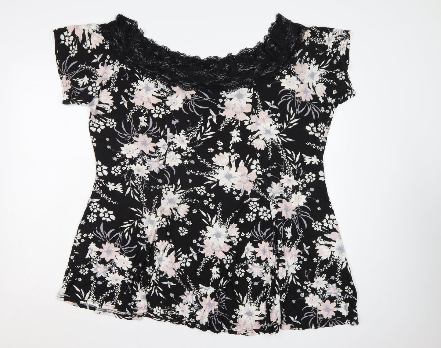 Yours Women Black Floral Lace Jersey Tunic Blouse Size 22