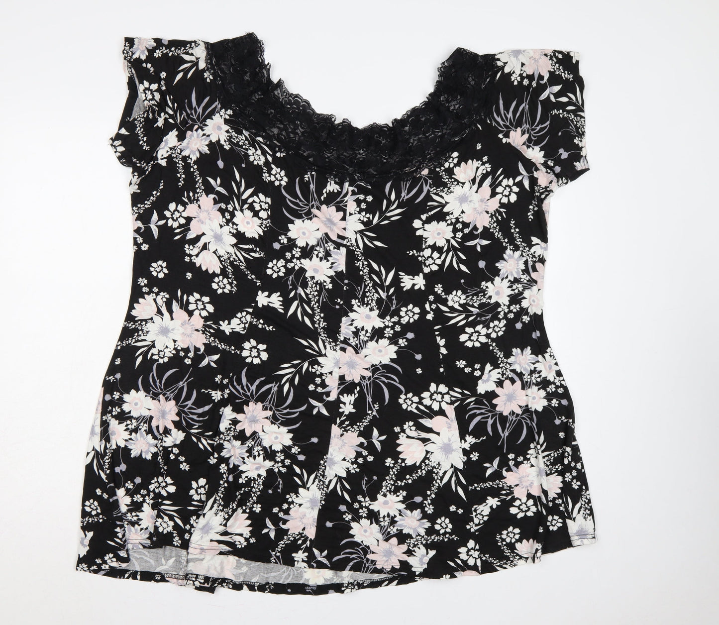 Yours Women Black Floral Lace Jersey Tunic Blouse Size 22