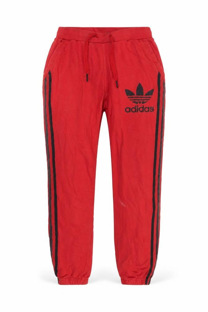 Front view of Adidas Men Red M Trefoil 3 Stripe Fleece Jogger Sweatpants