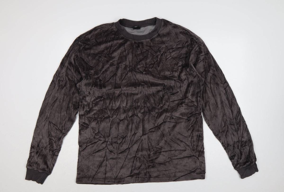 Back view of Urban Outfitters Men Grey L Crushed Velvet Crew Neck Pullover Sweatshirt
