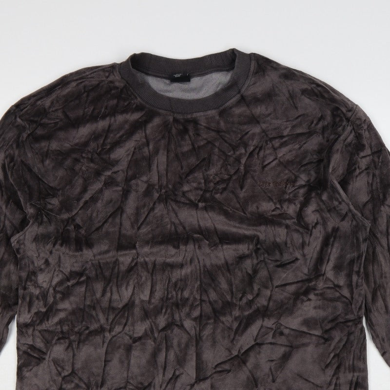 Additional view of Urban Outfitters Men Grey L Crushed Velvet Crew Neck Pullover Sweatshirt