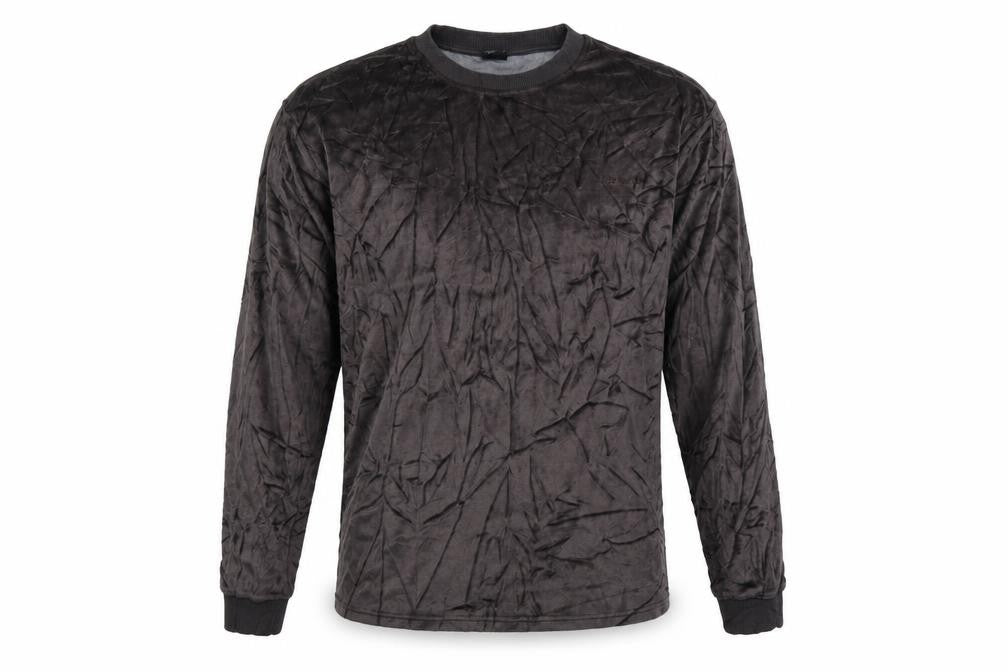 Front view of Urban Outfitters Men Grey L Crushed Velvet Crew Neck Pullover Sweatshirt