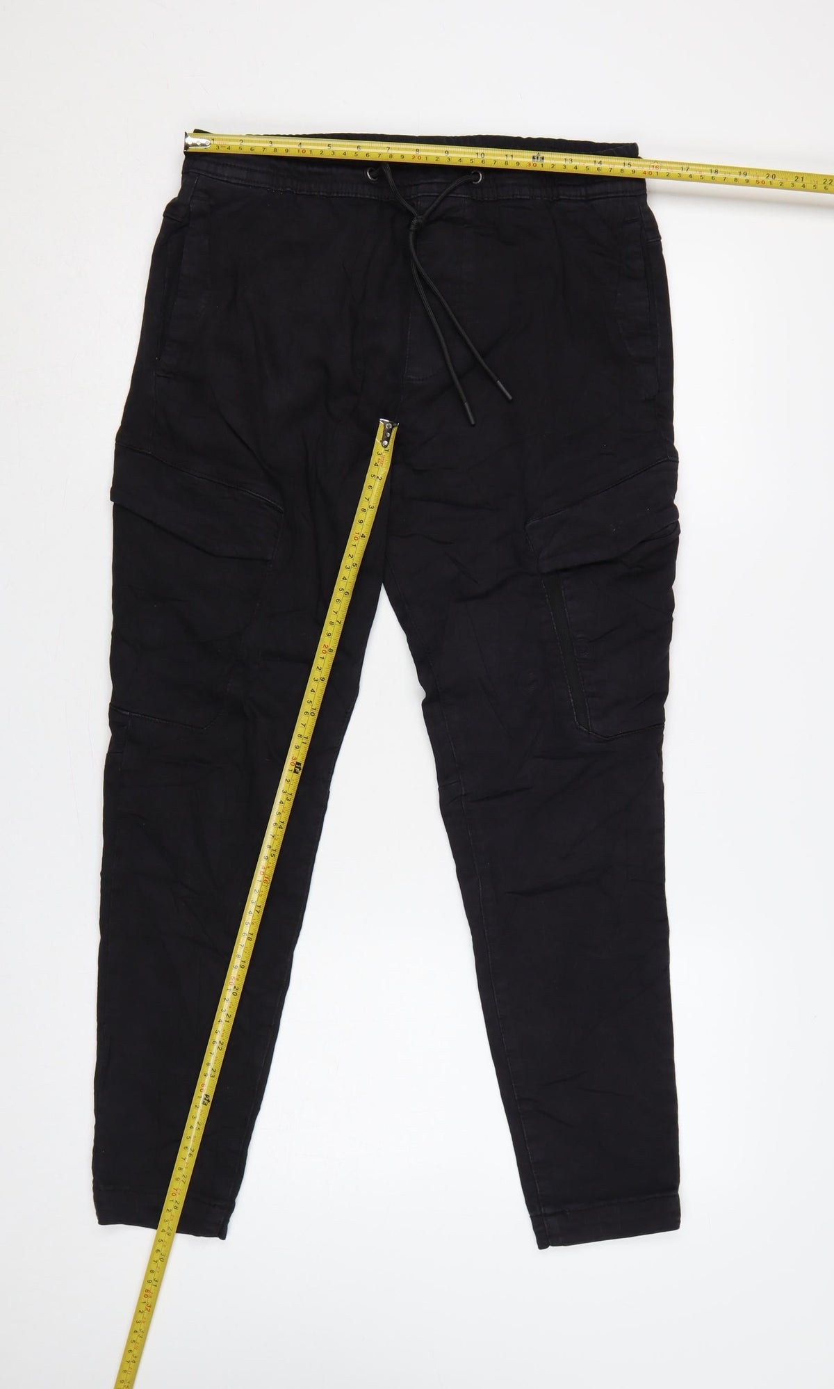 Close-up detail of Pull&Bear Men’s Black M Cargo Jogger Trousers Drawstring