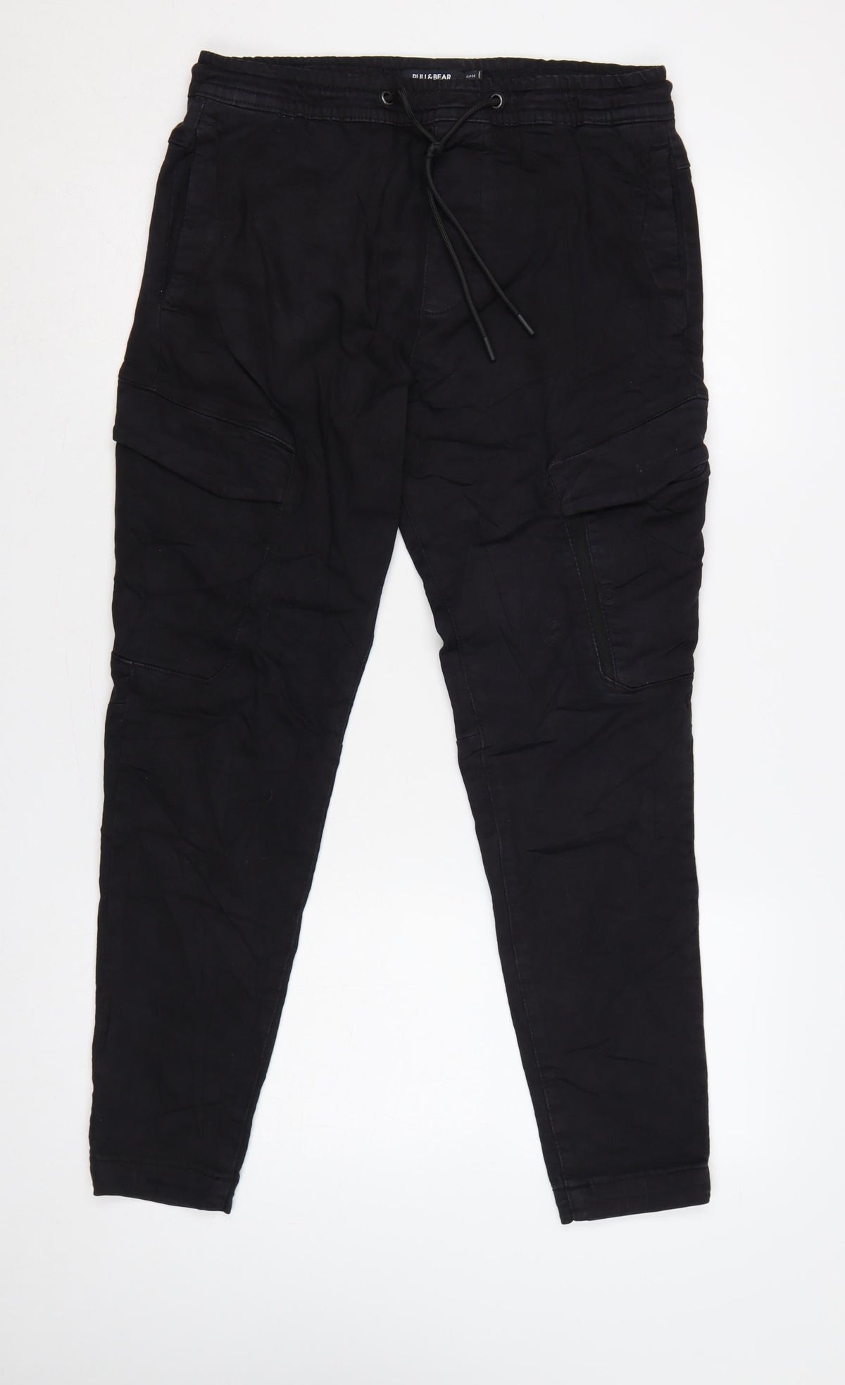 Brand and care label for Pull&Bear Men’s Black M Cargo Jogger Trousers Drawstring