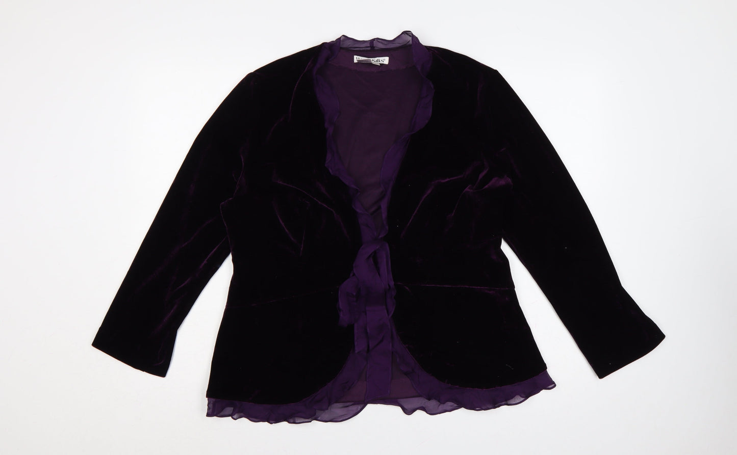 WinterSilks Women Purple L Velvet Ruffle Tie Wrap Blouse