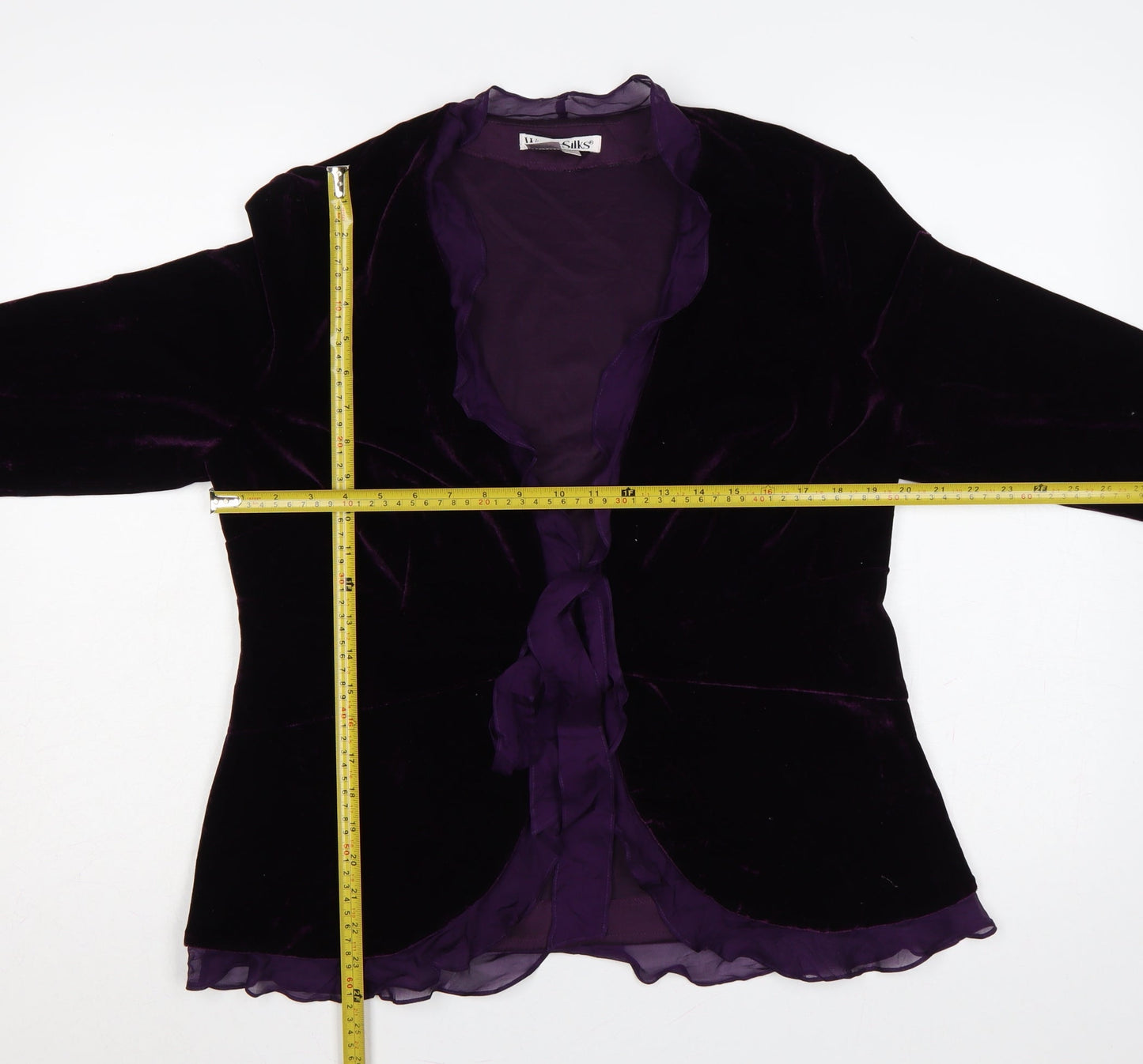 WinterSilks Women Purple L Velvet Ruffle Tie Wrap Blouse