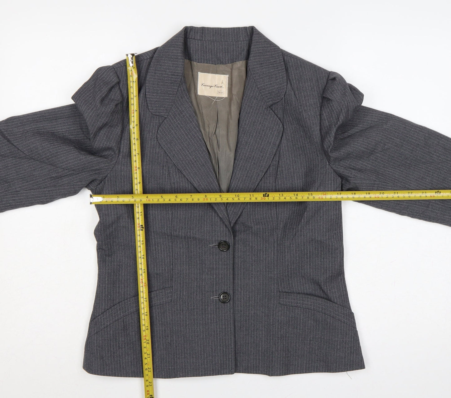 Carnegie Court Women’s Grey Pinstripe Wool Blazer UK 16 Tailored