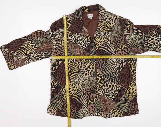 Courtwell Women’s Brown M Silk Animal Print 3/4 Sleeve Blazer