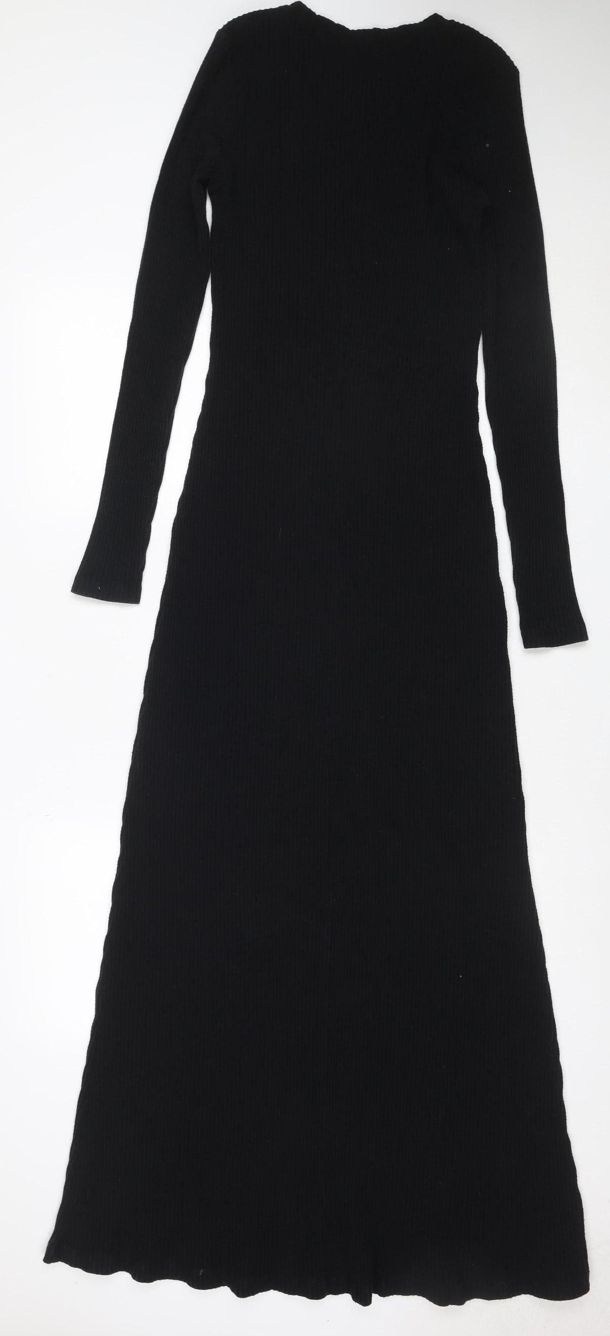 ASOS Women Black UK 10 Ribbed Knit Maxi Jumper Dress High Neck