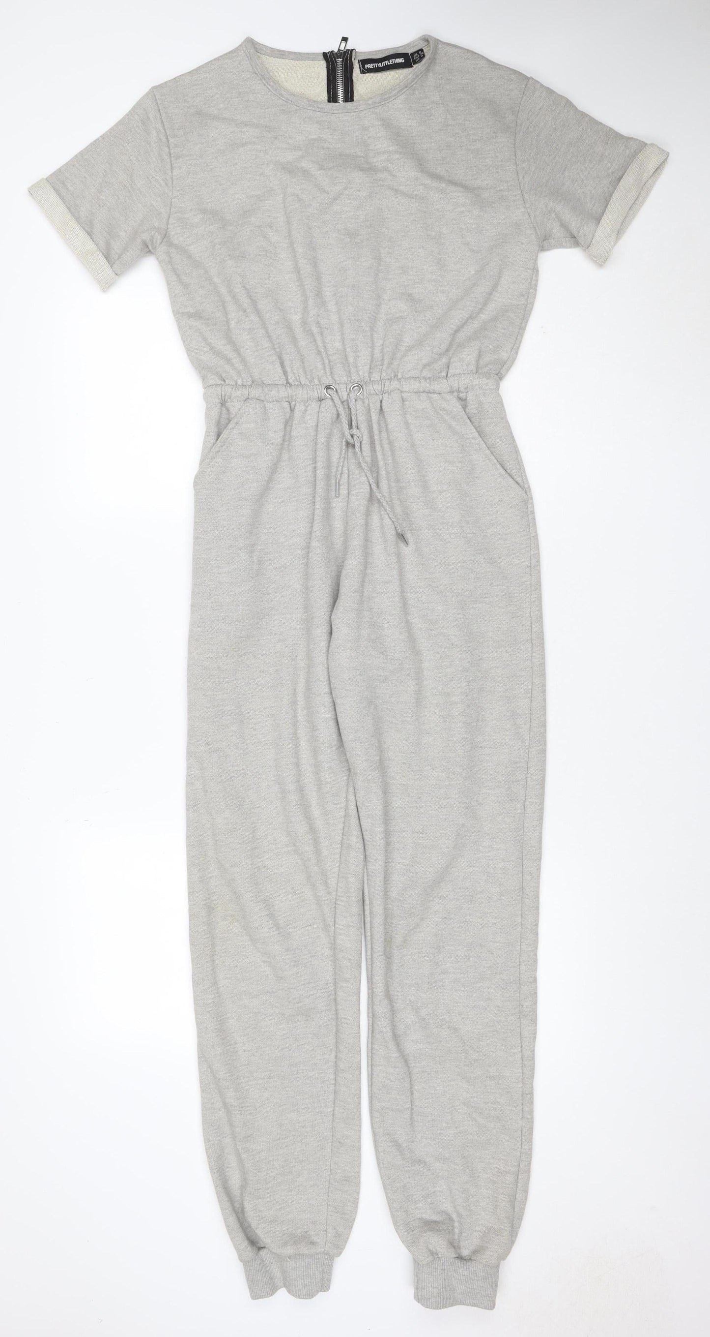 PrettyLittleThing Women Grey UK 8 Short Sleeve Zip Jogger Jumpsuit