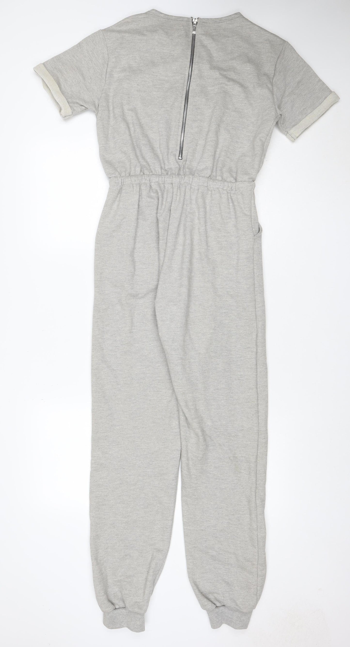 PrettyLittleThing Women Grey UK 8 Short Sleeve Zip Jogger Jumpsuit