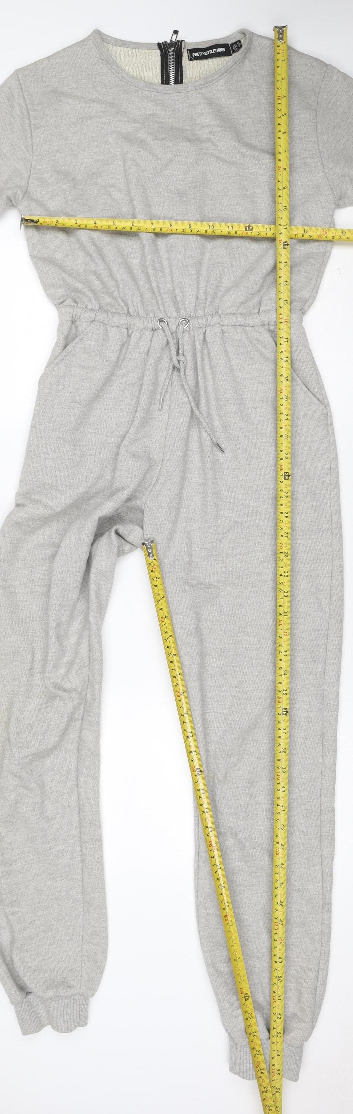 PrettyLittleThing Women Grey UK 8 Short Sleeve Zip Jogger Jumpsuit