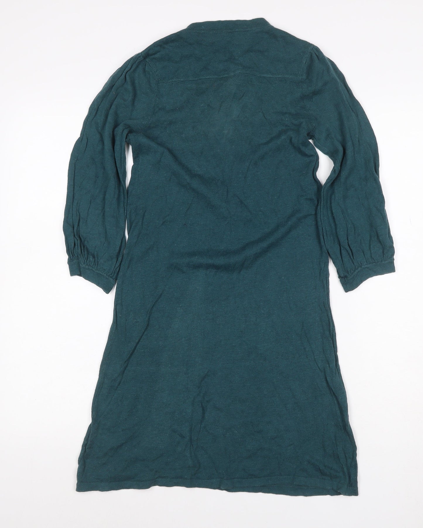 Topshop Women Green Size 6 Jumper Dress Long Puff Sleeve Tie Waist