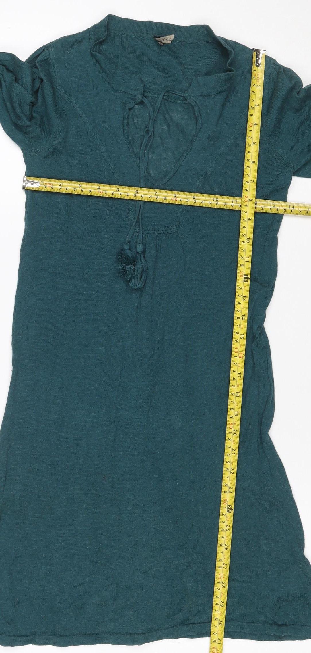 Topshop Women Green Size 6 Jumper Dress Long Puff Sleeve Tie Waist
