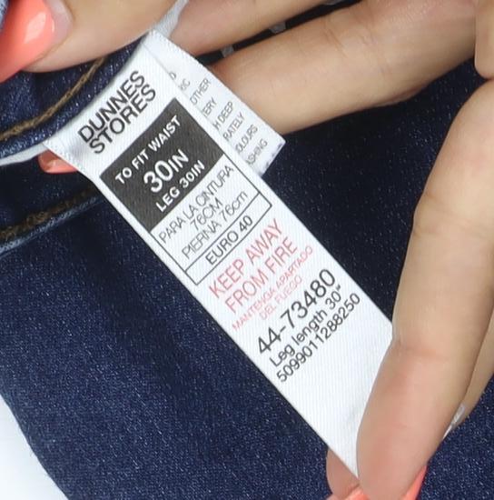 Dunnes Stores Women’s Blue UK 12 Straight Leg Stretch Jeans 30W 30L