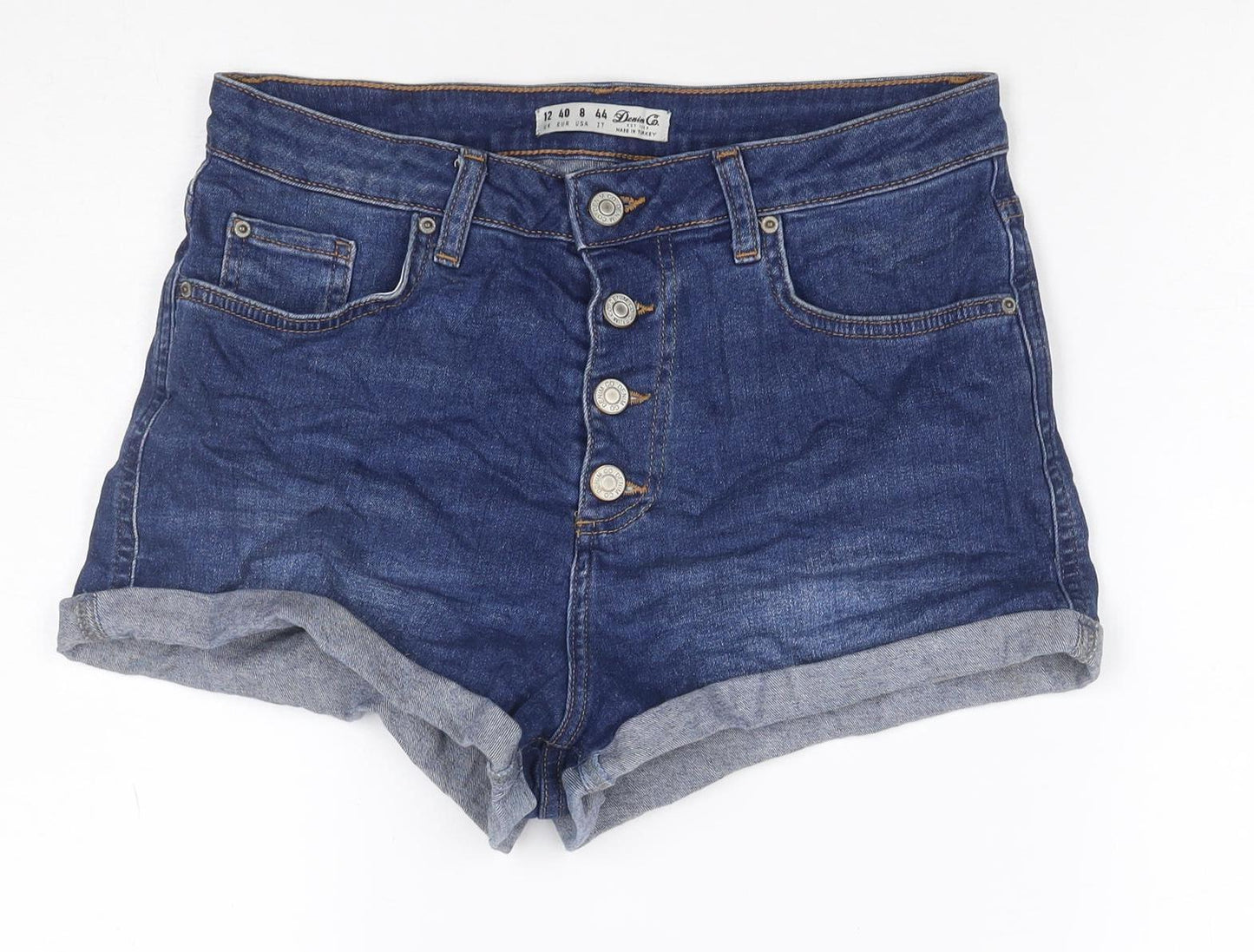 Denim Co. Women’s Blue High Rise Stretch Denim Shorts UK 12 Cuffed