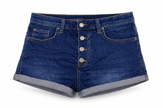 Front view of Denim Co. Women’s Blue High Rise Stretch Denim Shorts UK 12 Cuffed