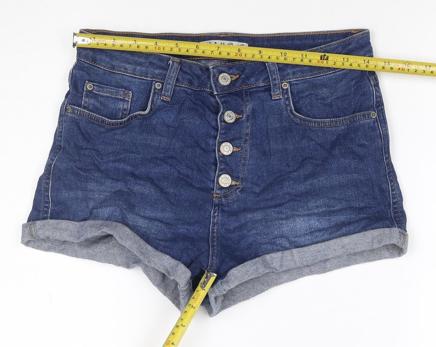 Denim Co. Women’s Blue High Rise Stretch Denim Shorts UK 12 Cuffed