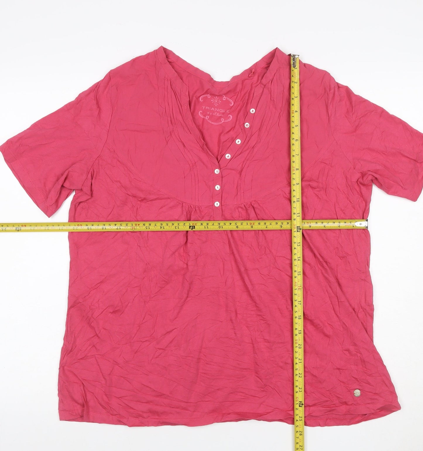 s.Oliver Triangle Women Pink UK 16 Cotton V-Neck Pleated Blouse