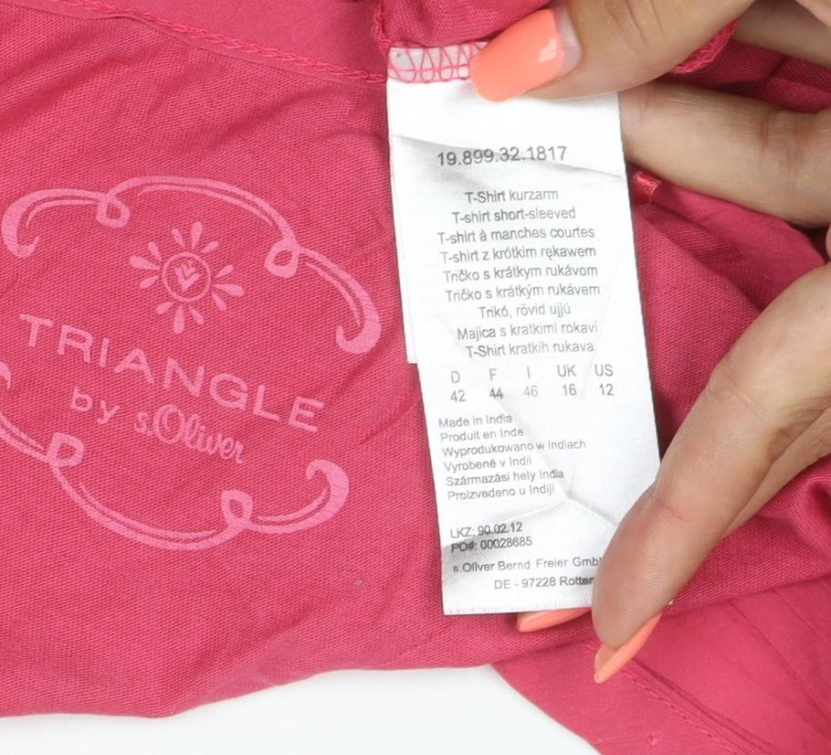 s.Oliver Triangle Women Pink UK 16 Cotton V-Neck Pleated Blouse