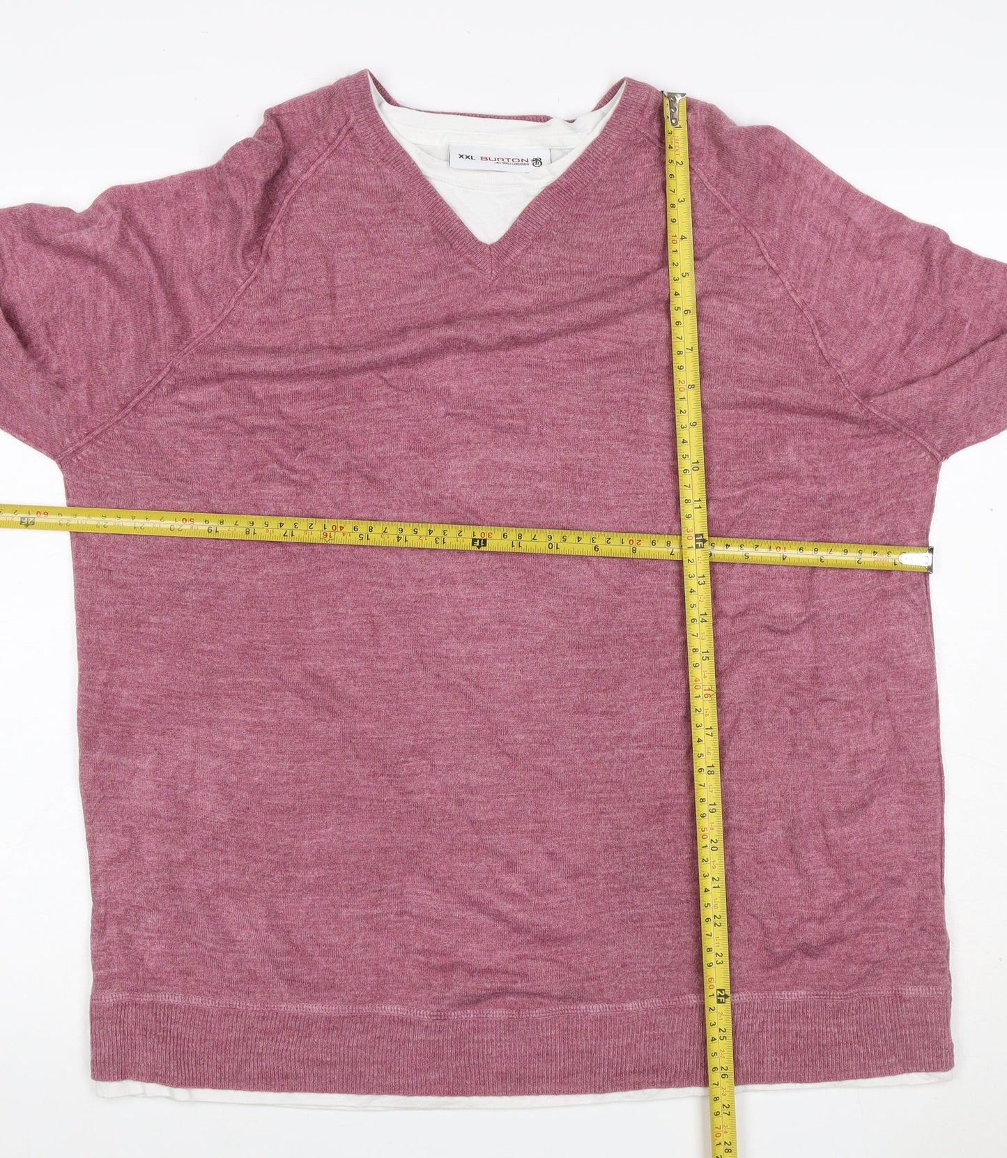 Burton Men Pink 2XL V-Neck Layered Knit Pullover Jumper