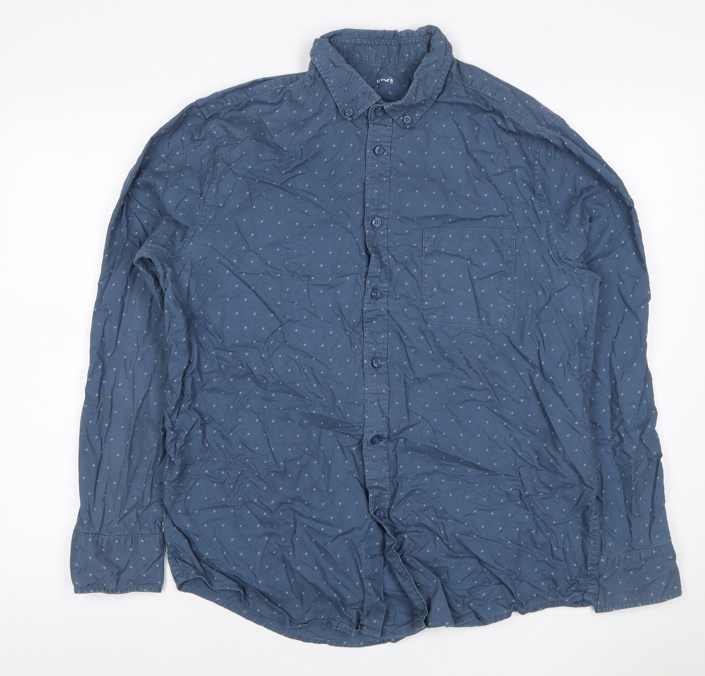 Dunnes Stores Men Blue L Cotton Geometric Button-Down Long Sleeve Shirt