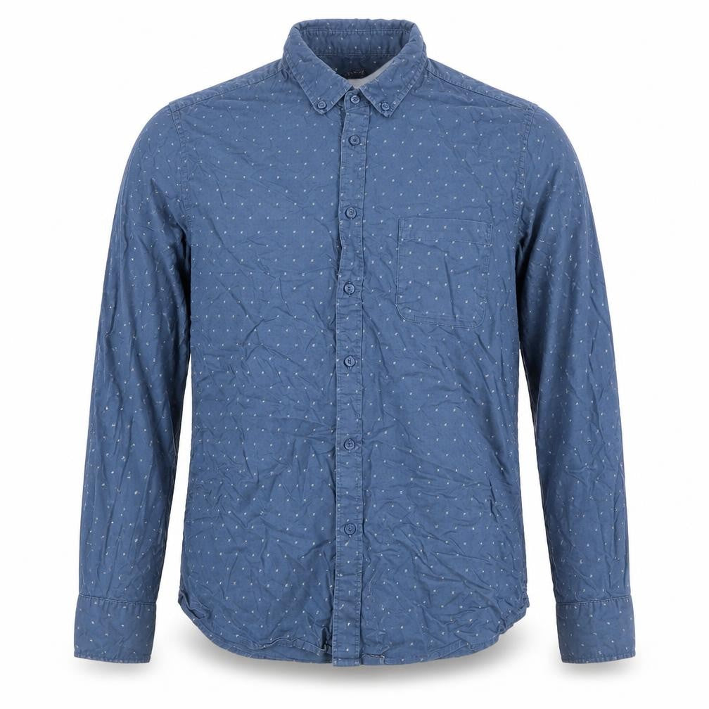 Dunnes Men Blue L Cotton Geometric Button-Down Long Sleeve Shirt