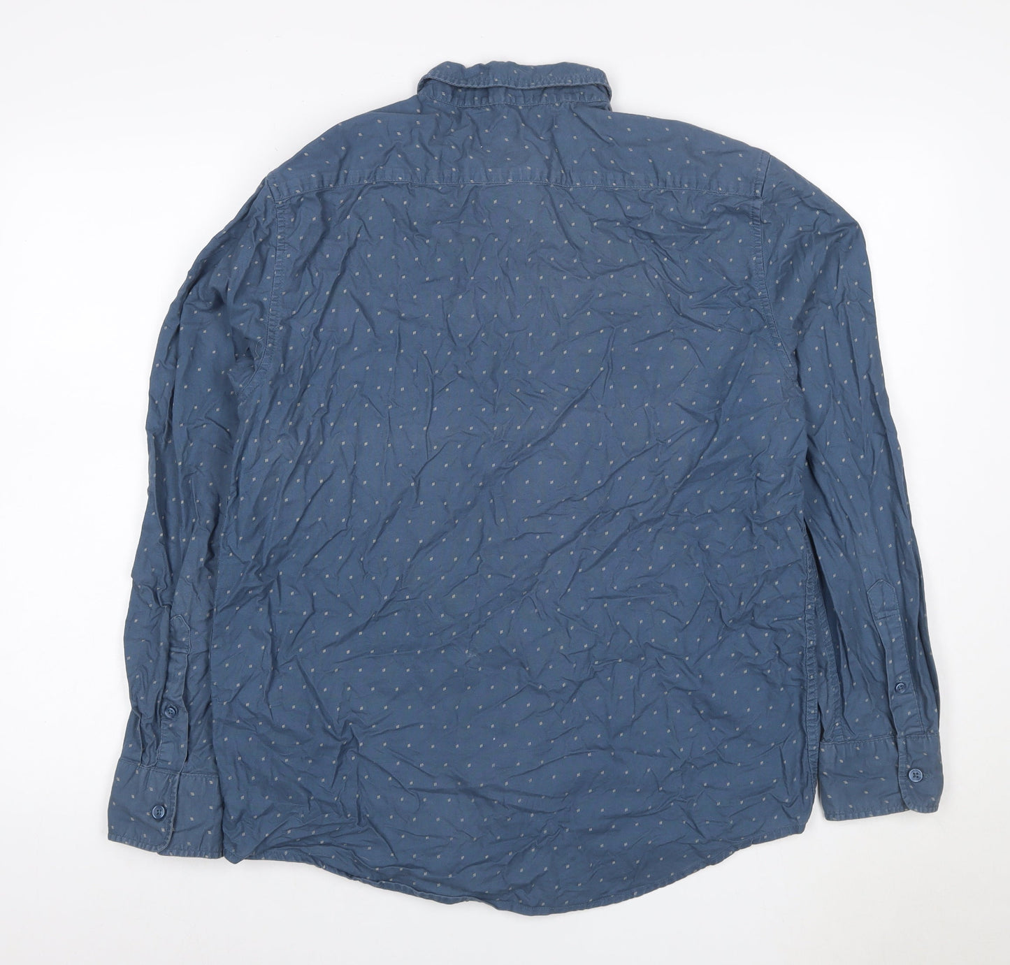 Dunnes Stores Men Blue L Cotton Geometric Button-Down Long Sleeve Shirt